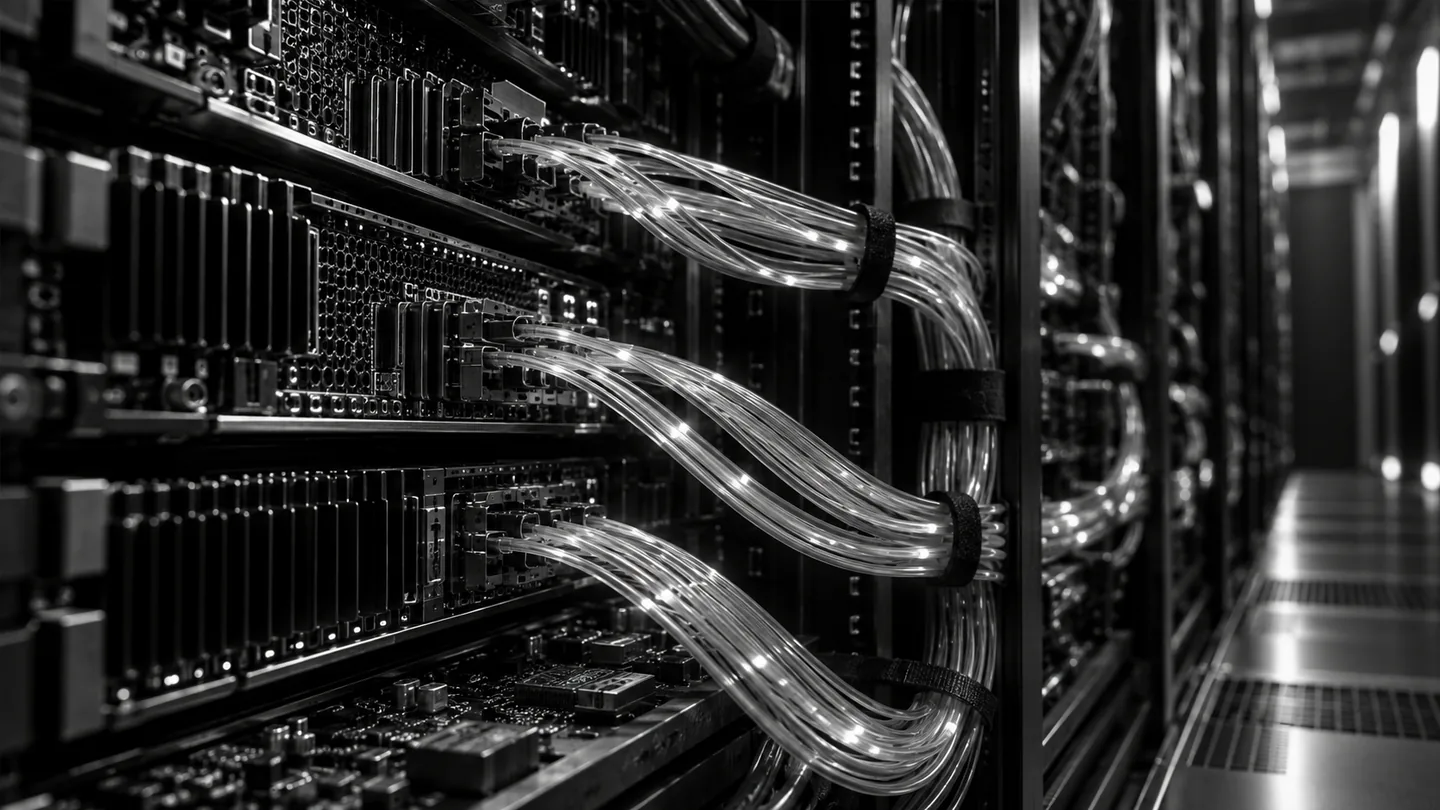 Layered server circuitry and fine optical connections.